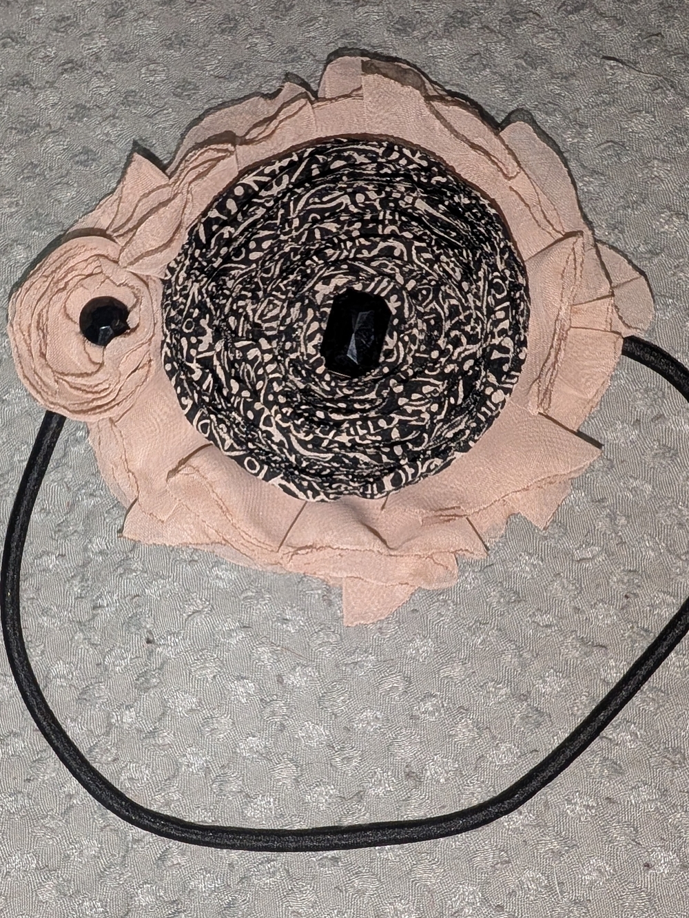 Blush Pink & Black Floral Fabric Headband - Elegant Women’s Hair Accessory